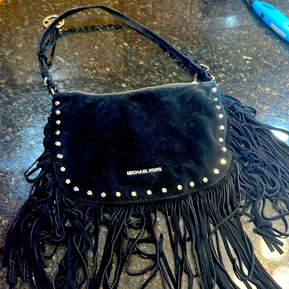 Black Suede MK fringe purse